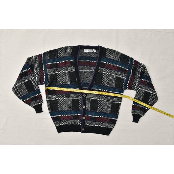 VTG Michael Gerald Mens Button Sweater Cardigan Abstract Plaid Size XL Acrylic - Picture 4 of 8